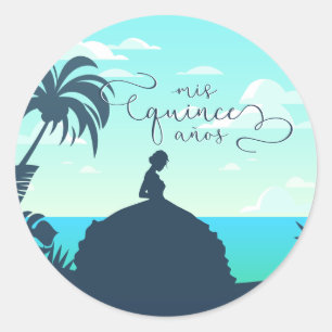Tropical Silhouette Quinceanera Classic Round Sticker