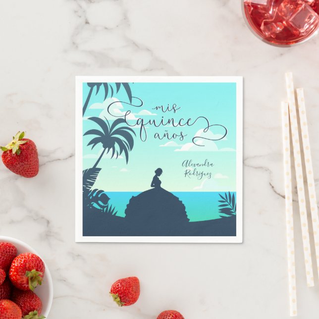 Tropical Silhouette Quinceanera Napkin (Insitu)