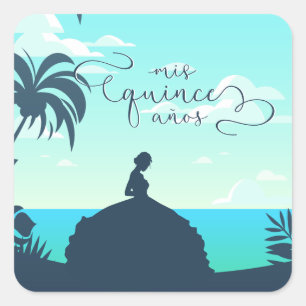 Tropical Silhouette Quinceanera Square Sticker