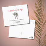 Tropical Simple Palm Trees Beach Christmas  Holiday Postcard<br><div class="desc">Tropical Christmas greeting postcard,  with a palm trees illustration and script typography. With red and black customisable lettering,  you add your own information. A cheerful a d festive way send holiday wishes to friends and family from the Beach.</div>