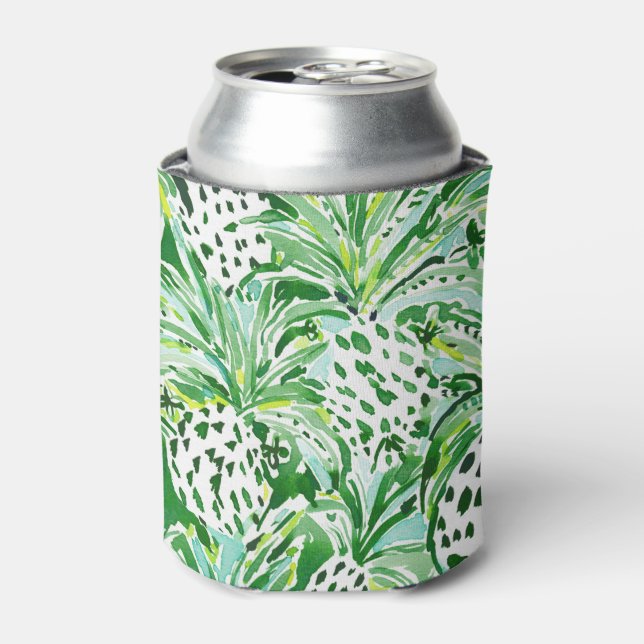 TROPICAL SITCH Green Pineapple Watercolor Can Cooler (Can Front)