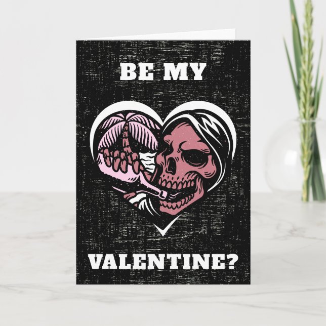 Tropical Skull Heart Grunge Valentine's Day Gothic Card (Front)