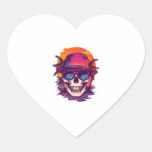 Tropical Skull Vibe Heart Sticker