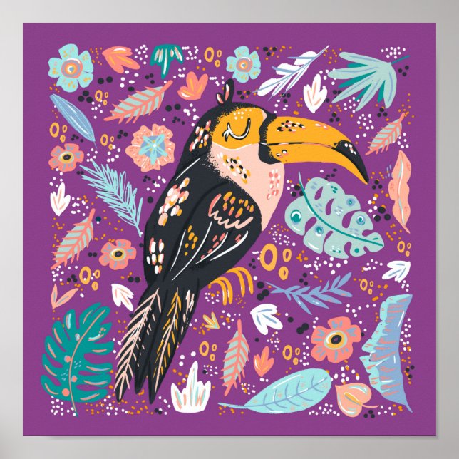 Tropical Sleeping Toucan Purple Nursery Poster (Front)