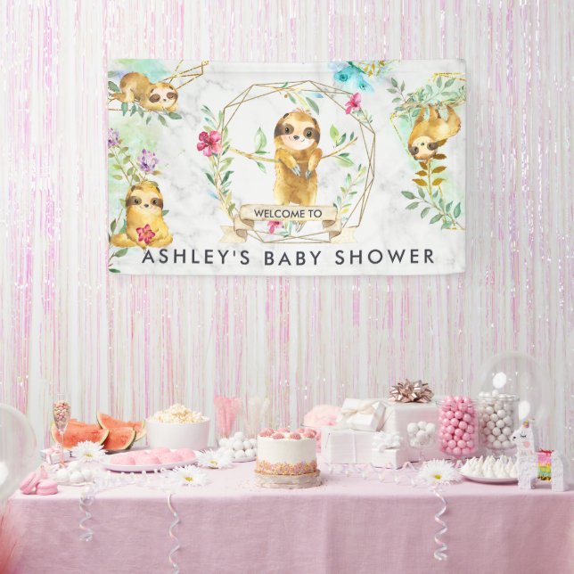 Tropical Sloth Baby Shower Welcome Banner (Party)
