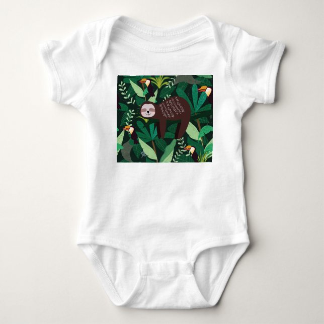 Tropical Sloth: Cartoon Seamless Pattern Baby Bodysuit (Front)