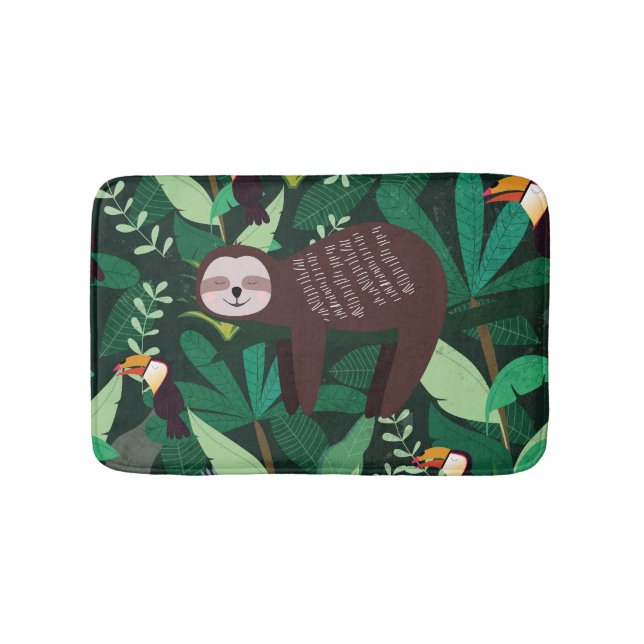 Tropical Sloth: Cartoon Seamless Pattern Bath Mat (Front)