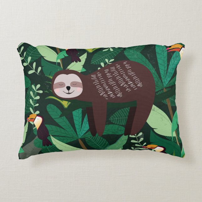 Tropical Sloth: Cartoon Seamless Pattern Decorative Cushion (Front)