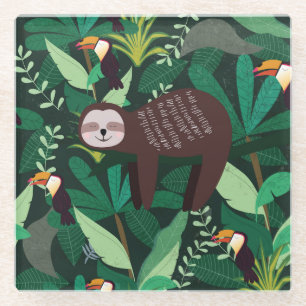 Tropical Sloth: Cartoon Seamless Pattern Glass Coaster