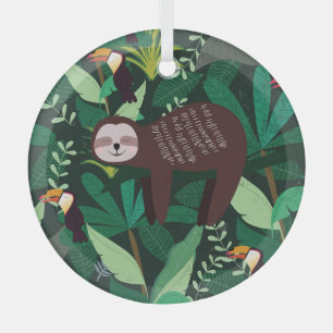 Tropical Sloth: Cartoon Seamless Pattern Glass Tree Decoration