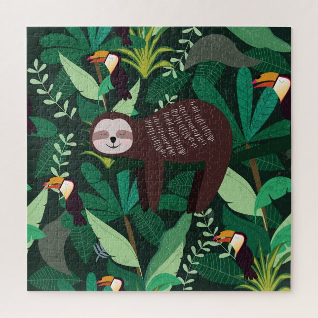 Tropical Sloth: Cartoon Seamless Pattern Jigsaw Puzzle (Vertical)
