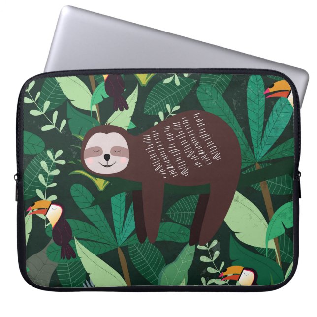 Tropical Sloth: Cartoon Seamless Pattern Laptop Sleeve (Front)