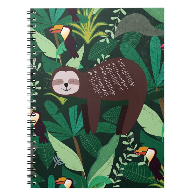 Tropical Sloth: Cartoon Seamless Pattern Notebook (Front)
