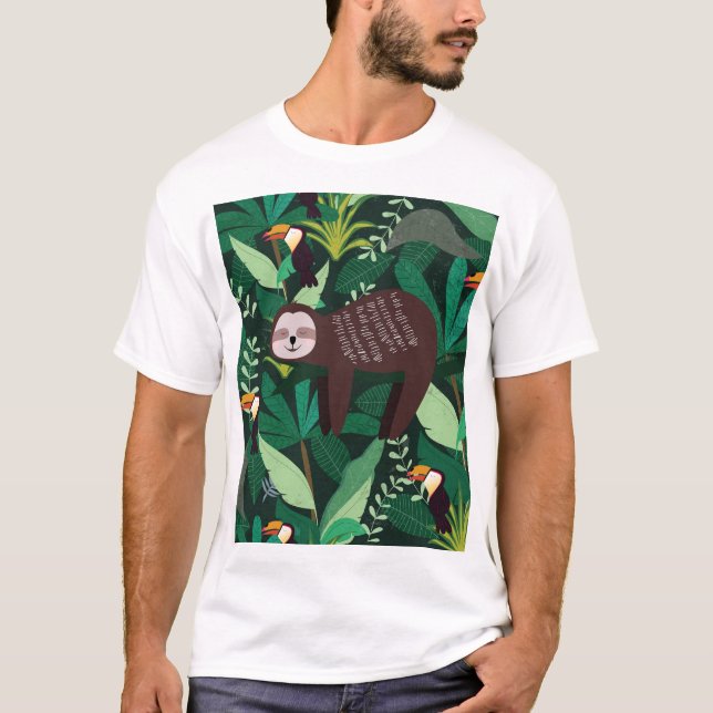 Tropical Sloth: Cartoon Seamless Pattern T-Shirt (Front)