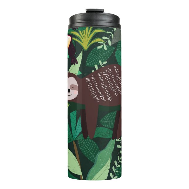 Tropical Sloth: Cartoon Seamless Pattern Thermal Tumbler (Front)