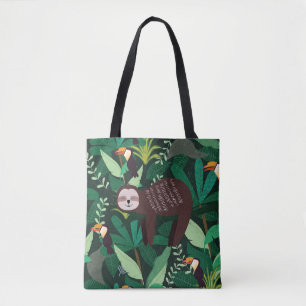 Tropical Sloth: Cartoon Seamless Pattern Tote Bag