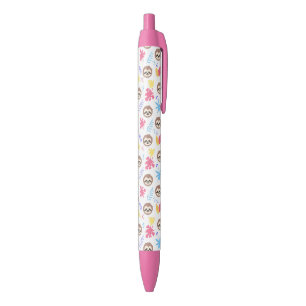 Tropical Sloth & Leaves Pattern Black Ink Pen