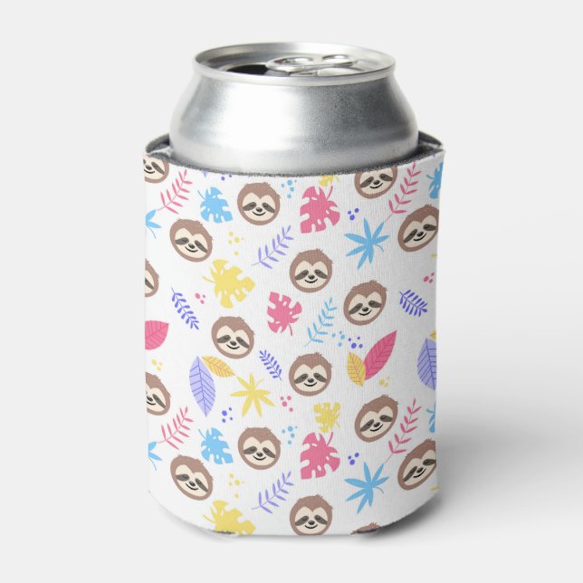 Tropical Sloth & Leaves Pattern Can Cooler (Can Front)