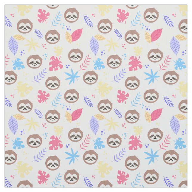 Tropical Sloth & Leaves Pattern Fabric (Swatch)