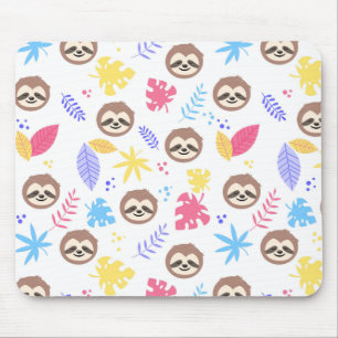Tropical Sloth & Leaves Pattern Mouse Mat