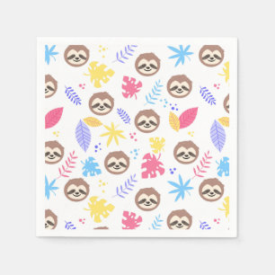 Tropical Sloth & Leaves Pattern Napkin