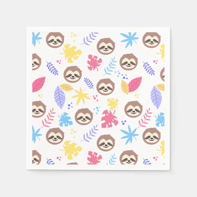 Tropical Sloth & Leaves Pattern Napkin (Front)