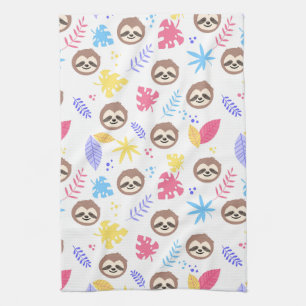 Tropical Sloth & Leaves Pattern Tea Towel