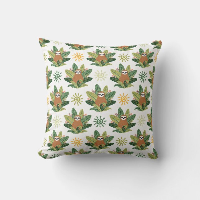 Tropical Sloth Pattern Cushion (Front)