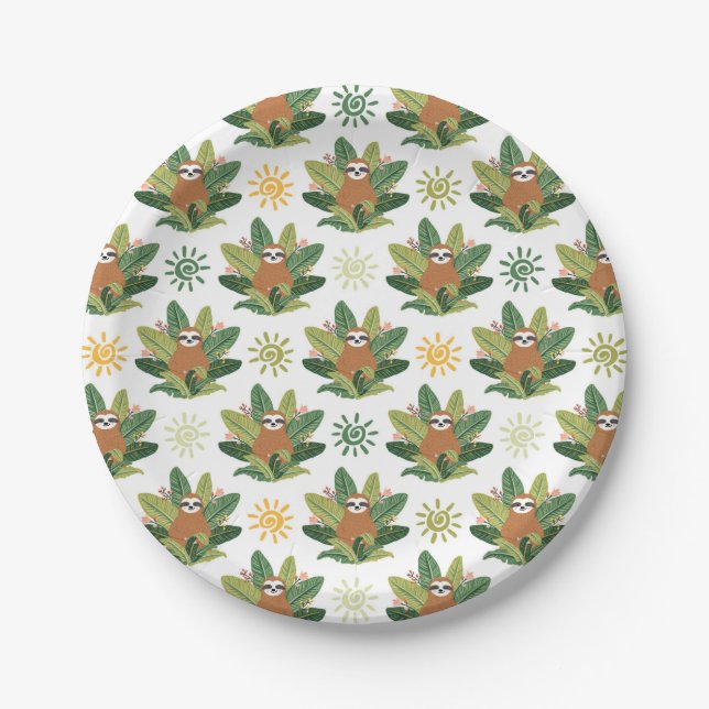 Tropical Sloth Pattern Paper Plate (Front)