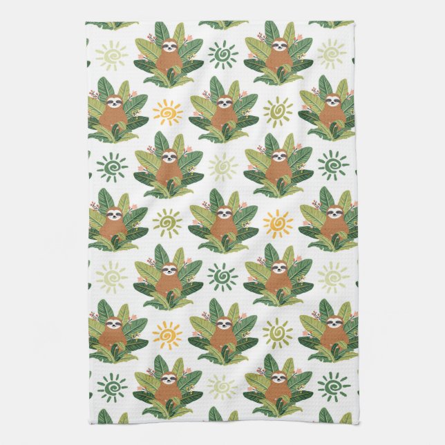 Tropical Sloth Pattern Tea Towel (Vertical)