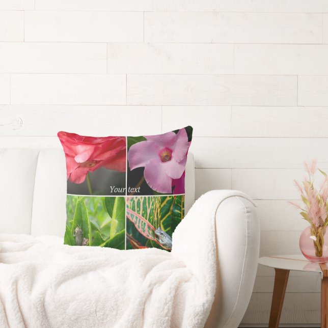 Tropical small tree frogs in flowers and leaves cushion (Couch)