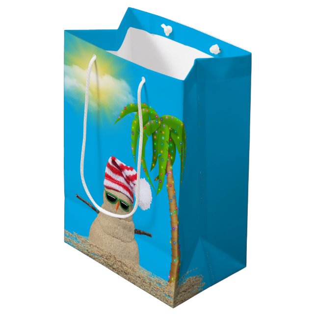 Tropical snowman Christmas Medium Gift Bag (Front Angled)