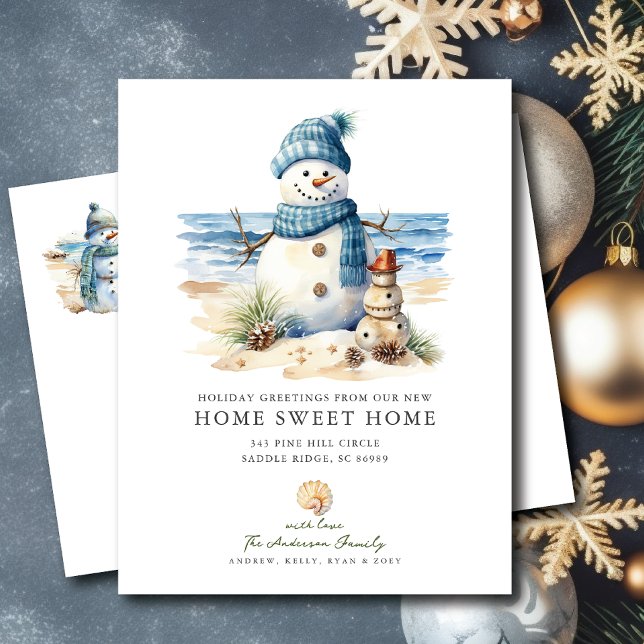 Tropical Snowman Christmas Moving Announcement  Postcard (Creator Uploaded)