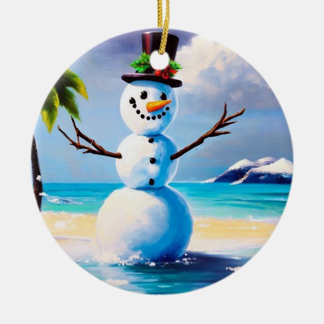 Tropical Snowman Christmas Ornament (Front)