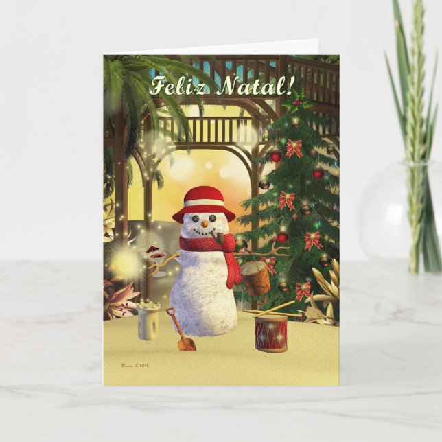 Tropical Snowman Merry Portuguese Card (Front)