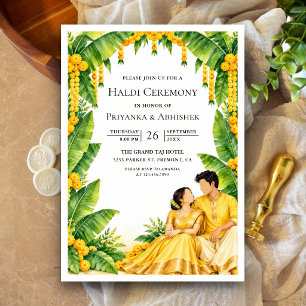 Tropical South Indian Bride Groom Haldi Ceremony Invitation