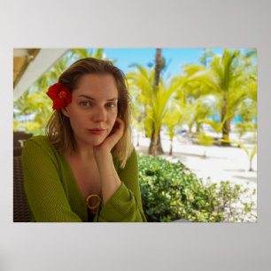 Tropical Spa Wall Art Woman with Hibiscus Poster