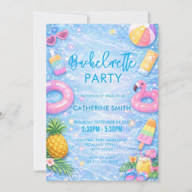 Tropical Sparkle Bachelorette Pool Party Invitation (Front)