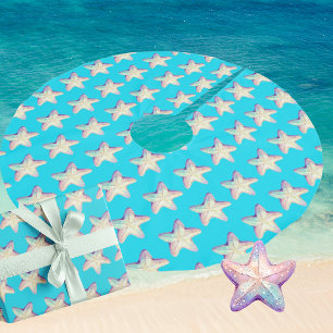 Tropical Sparkling Starfish Christmas Holiday  Brushed Polyester Tree Skirt
