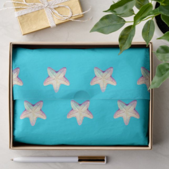 Tropical Sparkling Starfish Christmas Holiday Tissue Paper (Sparkling starfish tissue paper. Great for gifts and crafts!)