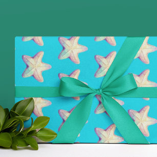 Tropical Sparkling Starfish Christmas Holiday Wrapping Paper