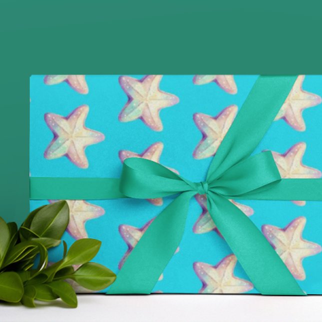 Tropical Sparkling Starfish Christmas Holiday  Wrapping Paper (Perfect for a tropical Christmas holiday!)