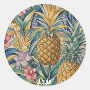 Tropical Splendor: Colorful Pineapple Classic Round Sticker
