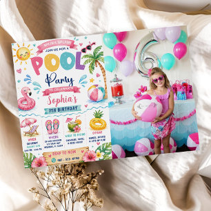 Tropical Splish Splash Pool Party Birthday Invita Invitation