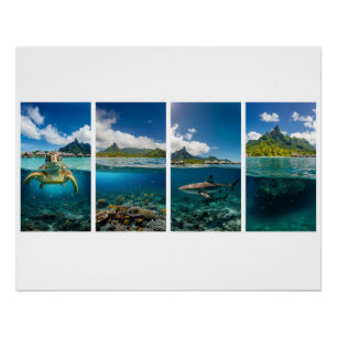 Tropical Split‑View Poster – Underwater & Island L