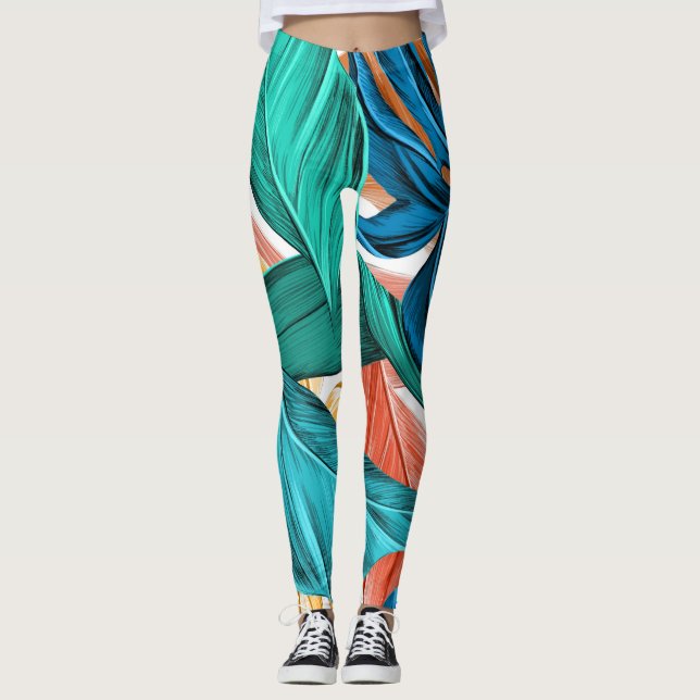 Tropical Spring And Summer Leaves Leggings (Front)