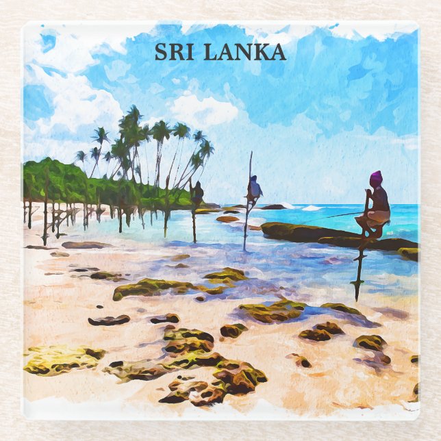 Tropical  Sri Lanka Coastline  Glass Coaster (Front)