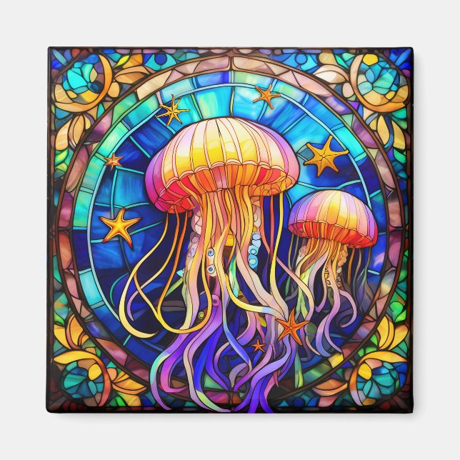 Tropical stained glass art magnet (Front)