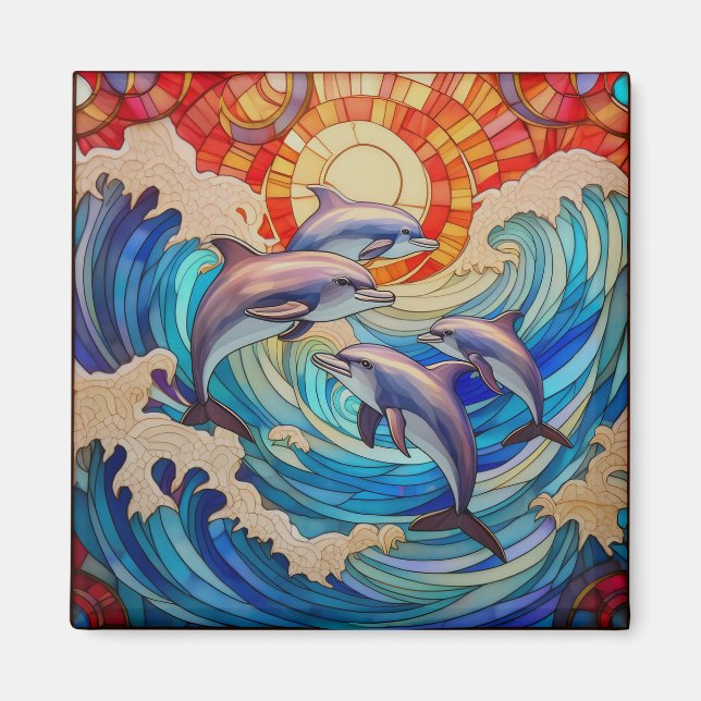 Tropical stained glass art magnet (Front)