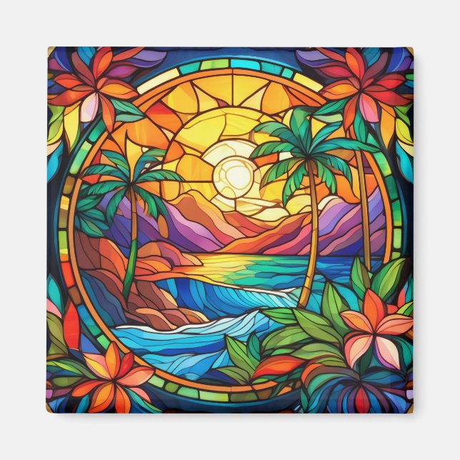 Tropical stained glass art magnet (Front)